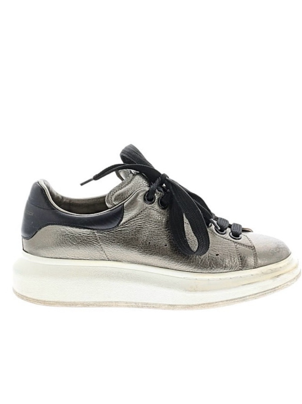 Alexander McQueen Metallic Silver Platform Sneaker with Black Laces